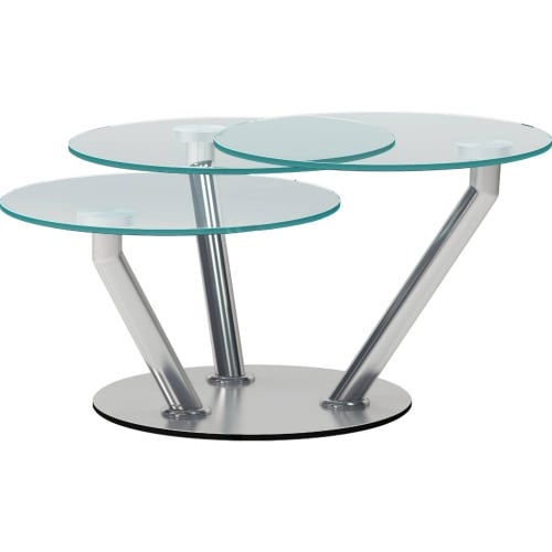 8643 Motion Coffee Cocktail Table in Tempered Glass & Stainless